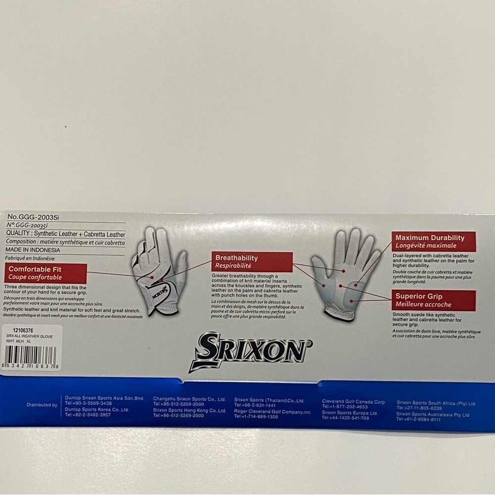 NEW RH Srixon All Weather Golf Glove Regular Men's Size XL - Picture 3 of 5